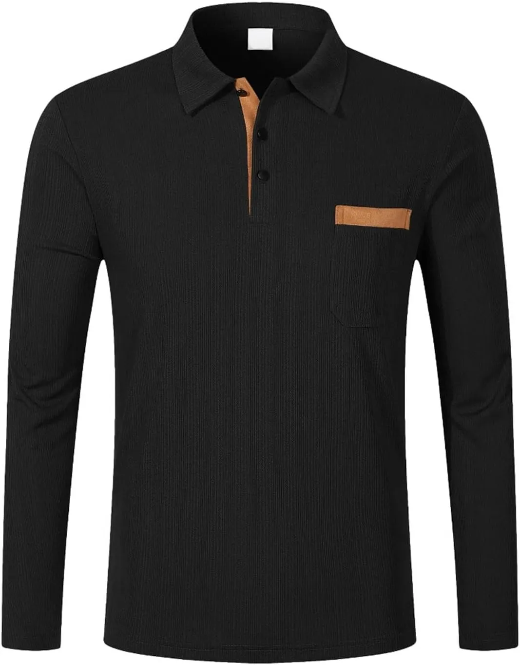 Men's Cotton Jersey Long-Sleeve Polo Shirt Men's Fashion Loose Lapel Classic Polo Shirts Button Down Golf Shirts