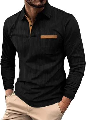 Men's Cotton Jersey Long-Sleeve Polo Shirt Men's Fashion Loose Lapel Classic Polo Shirts Button Down Golf Shirts