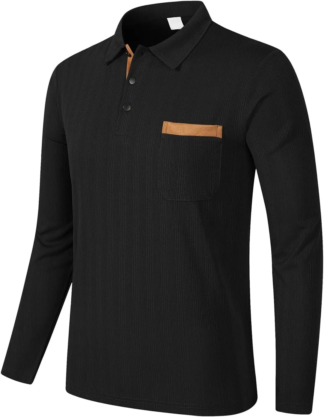Men's Cotton Jersey Long-Sleeve Polo Shirt Men's Fashion Loose Lapel Classic Polo Shirts Button Down Golf Shirts