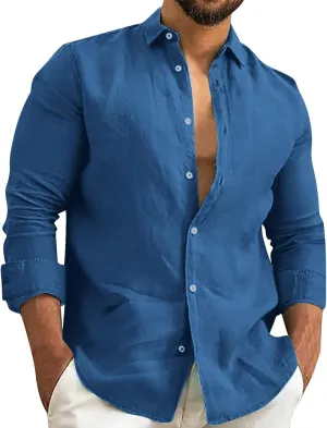 Men's Cotton Linen Button Down Shirt Casual Summer Stylish Beach Shirts Tropical Lightweight Quick Dry Dress Tops