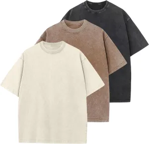 Men's Cotton T-Shirts Oversized Unisex Short Sleeves Casual Loose Wash Solid Basic Tee Tops