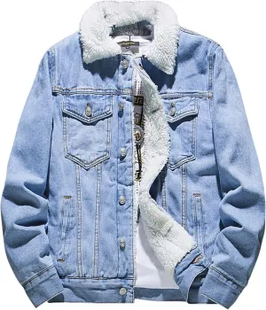 Mens Denim Jacket Winter Lapel Sherpa Fleece Lined Thicken Casual Stylish Warm Button Trucker Jean Jackets Coats, L-6XL