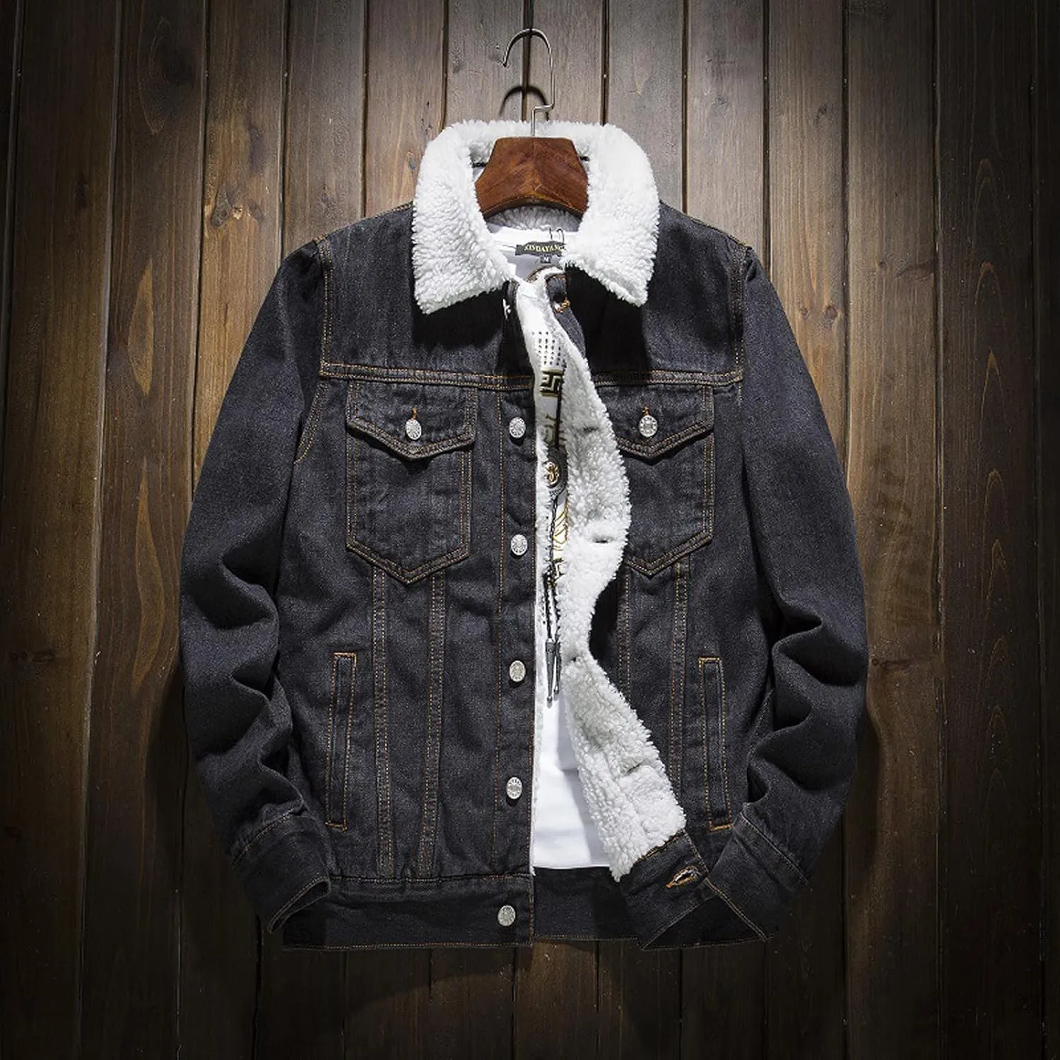 Mens Denim Jacket Winter Lapel Sherpa Fleece Lined Thicken Casual Stylish Warm Button Trucker Jean Jackets Coats, L-6XL