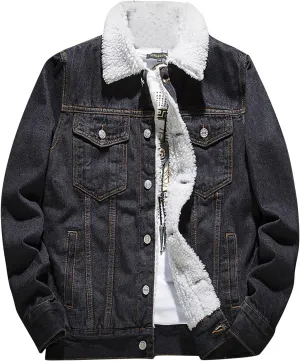 Mens Denim Jacket Winter Lapel Sherpa Fleece Lined Thicken Casual Stylish Warm Button Trucker Jean Jackets Coats, L-6XL