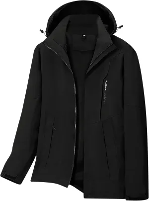 Men's Fall Winter Lightweight Multi Pockets Zip Stand Collar Hooded Patchwork Jackets Windbreaker Outdoor Outerwear