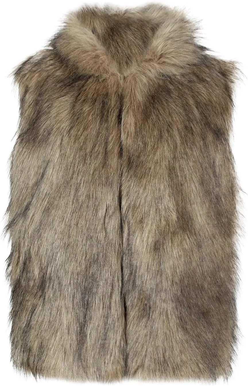 Mens Faux Fur Sleeveless Hooded Waistcoat Winter Fuzzy Sleeveless Vest Jacket Luxury Warm Open Front Cardigan Outwear
