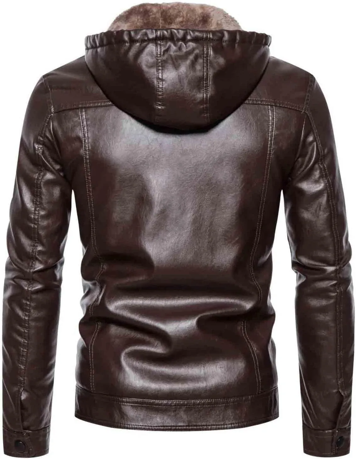 Men's Faux Leather Jacket Warm Fleece Lined Hooded Bomber Jacket Sherpa Causal Thicken Outdoor Biker Jacket Outerwear