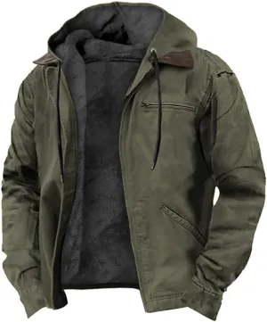 Mens Heavyweight Hoodie Jacket Casual Zip Up Warm Sherpa Fleece Lined with Pockets Tactical Military Cargo Jacket