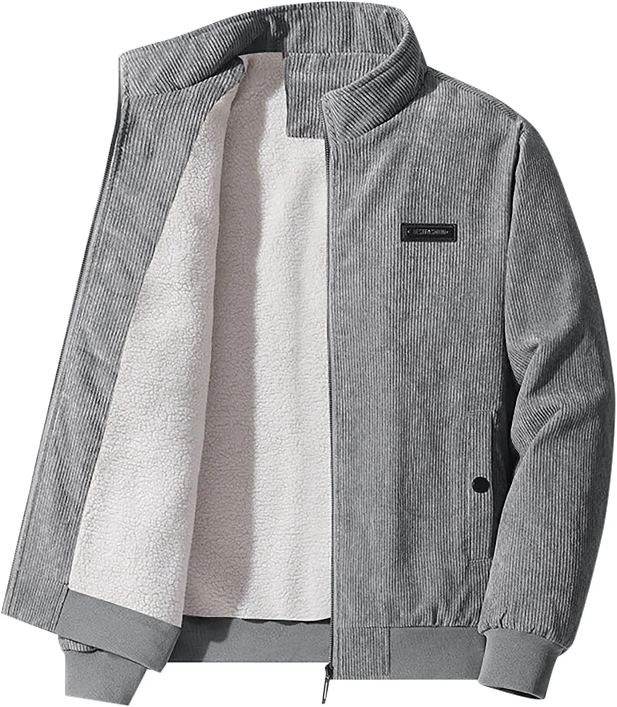 Mens Jacket Winter Corduroy Thickened Zip Up Heavyweight Jackets Warm Sherpa Lined Fleece Loose Coat, XL-5XL