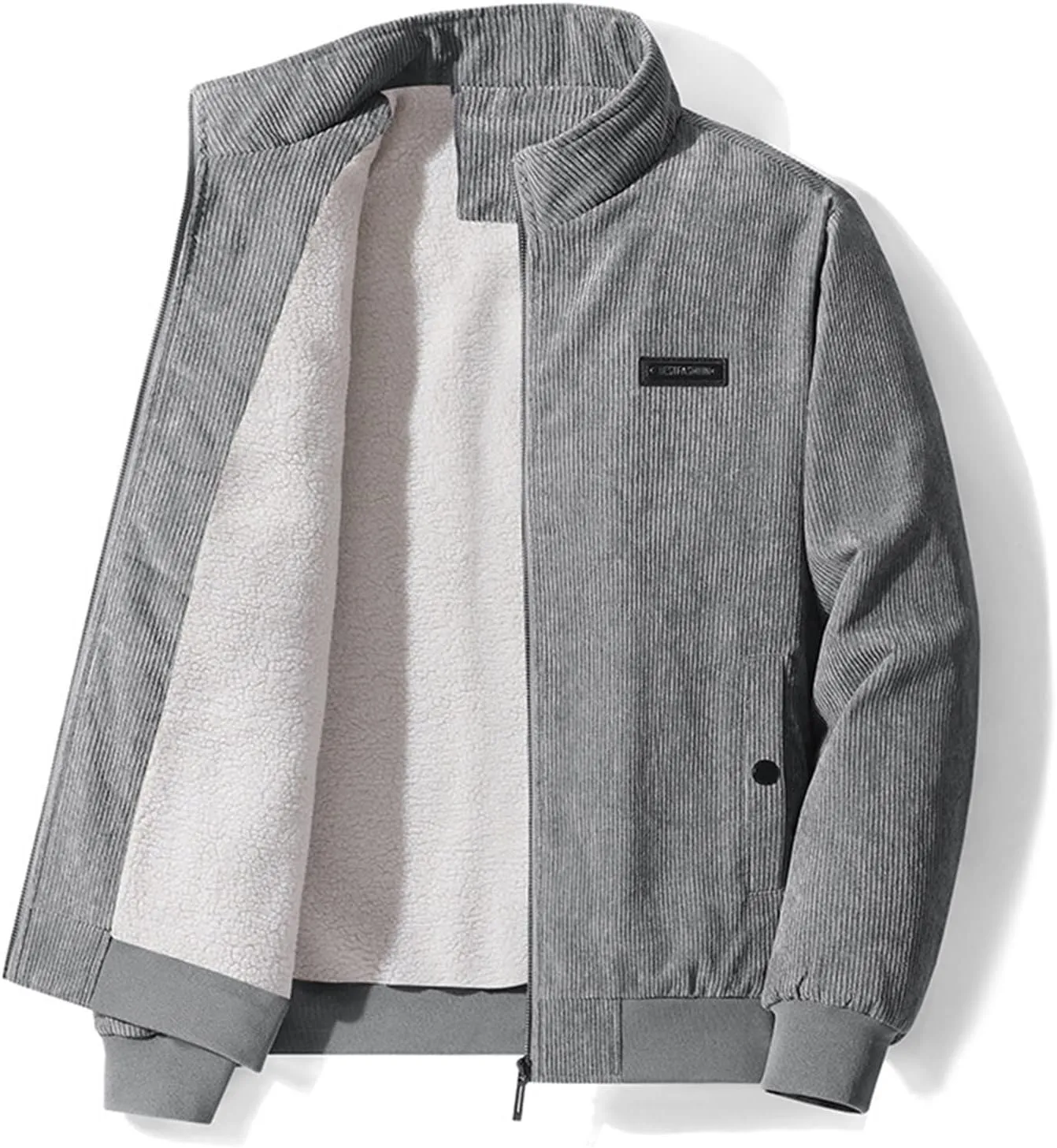 Mens Jacket Winter Corduroy Thickened Zip Up Heavyweight Jackets Warm Sherpa Lined Fleece Loose Coat, XL-5XL