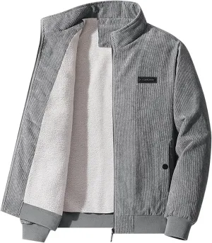Mens Jacket Winter Corduroy Thickened Zip Up Heavyweight Jackets Warm Sherpa Lined Fleece Loose Coat, XL-5XL