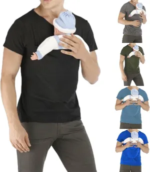 Mens Kangaroo Shirt V Neck Short Sleeve T Shirts for Dad and Mom Skin to Skin T Shirt with Pocket Dad Shirt
