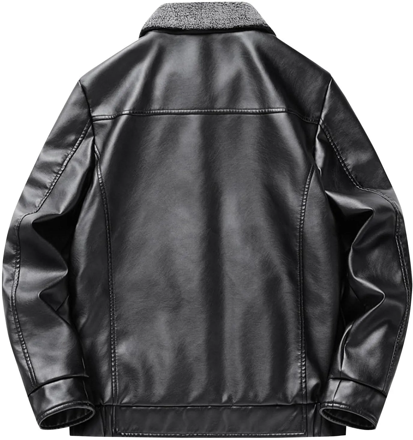 Men's Lapel Collar Faux Leather Jacket Lightweight Waterproof Windproof Bomber Coats Oversize Motorcycle Jackets