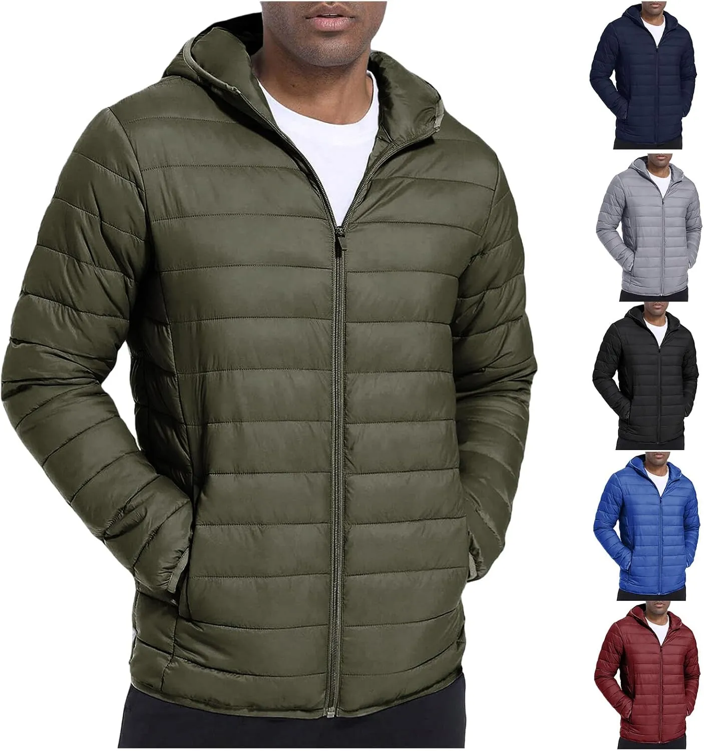Men's Lightweight Packable Hooded Puffer Jacket Insulated Coat for Snow Ski Traveling Winter Outerwear