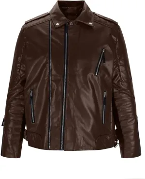 Mens Motorcycle PU Leather Jacket 2024 Fall Trendy Long Sleeve Full Zip Up Jacket Biker Bomber Jacket with Pockets