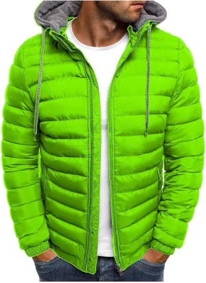 Men's Packable Puffer Jackets Lightweight Quilted Padded Jacket Hooded Detachable Down Bubble Coats Casual Tops