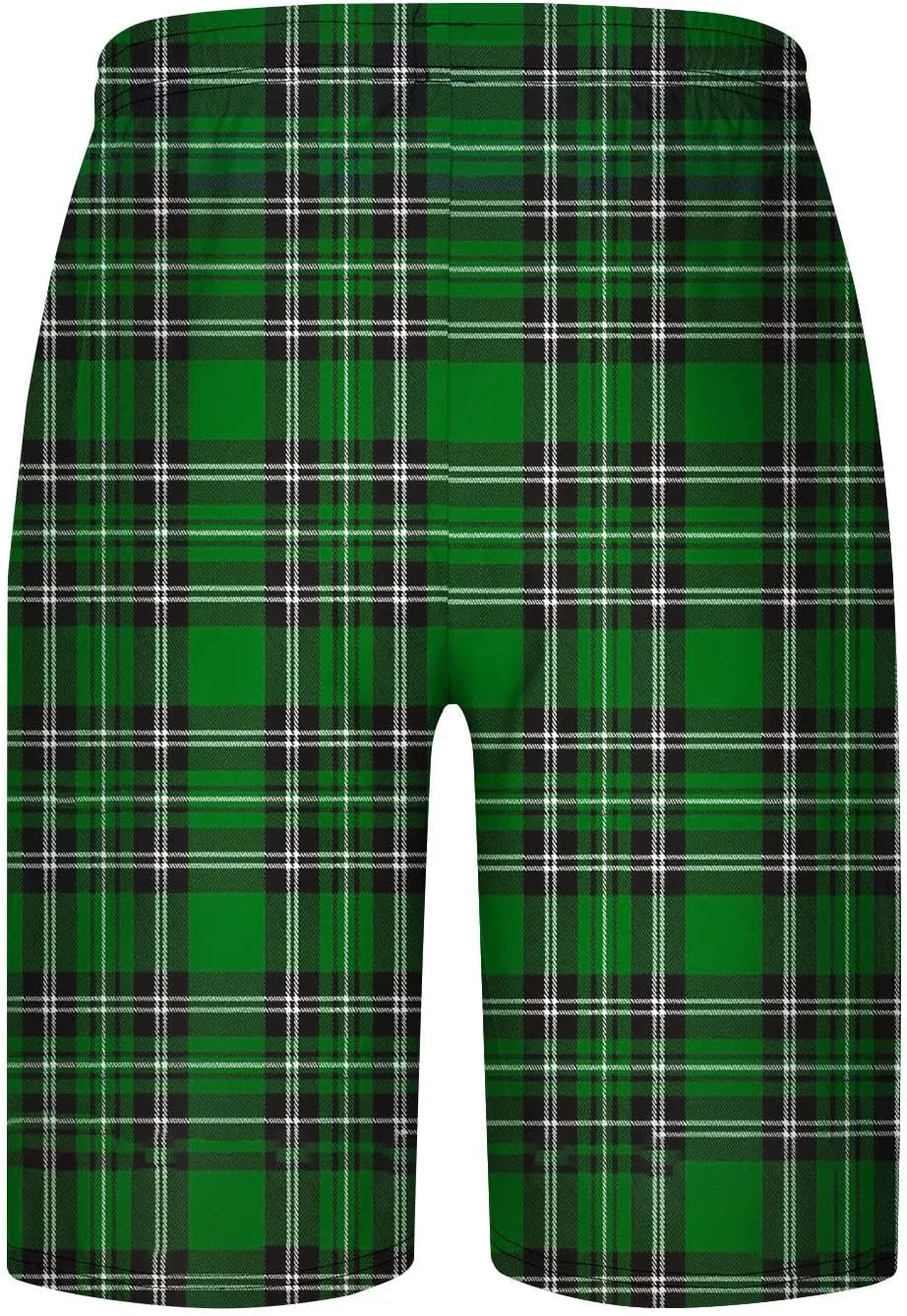 Mens Pajama Shorts Drawstring Waist Soft Comfy Lounge Shorts Plus Size Casual Loose Fit Plaid Shorts with Pockets