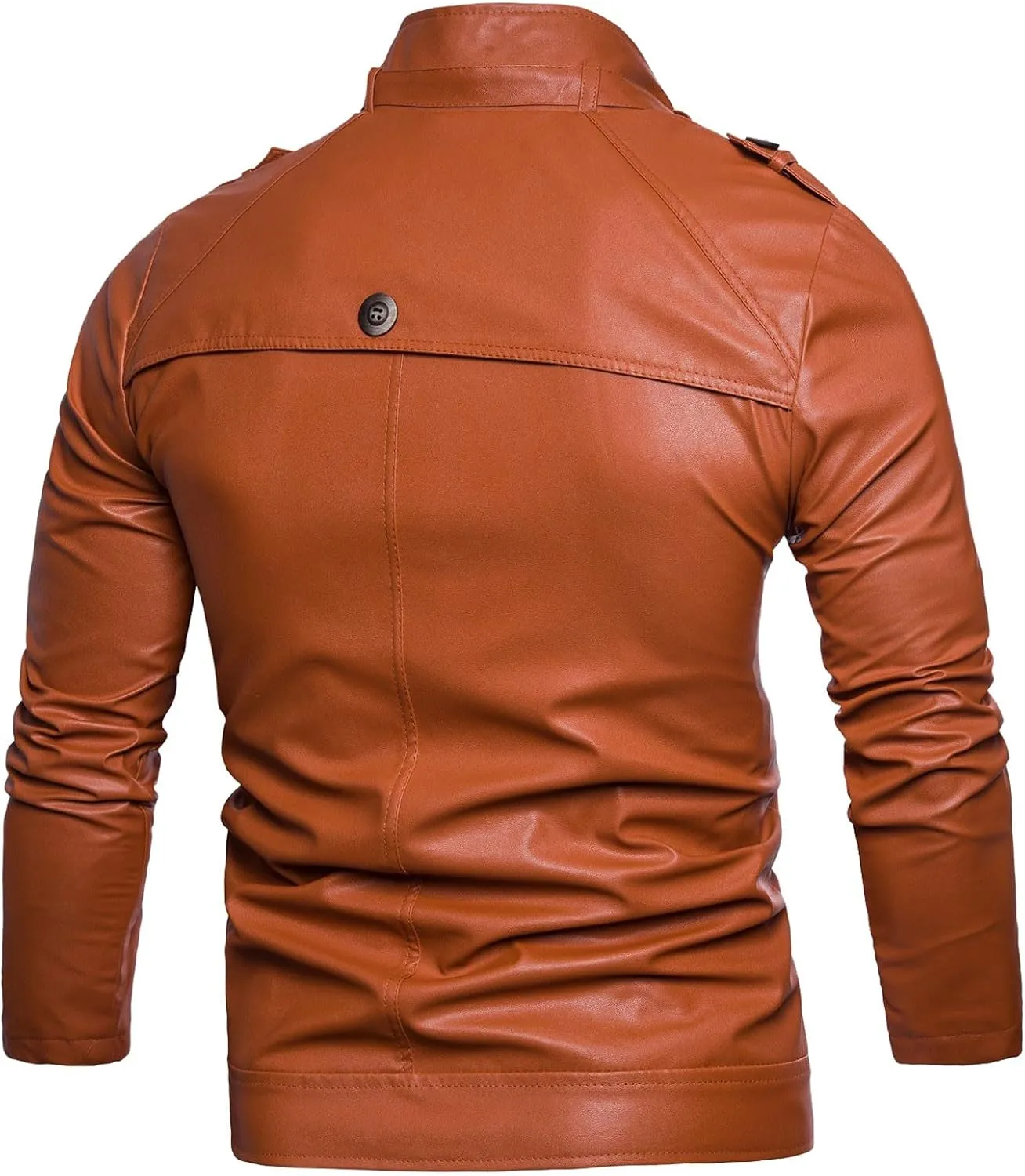 Men's PU Leather Biker Jacket Vintage Stand Collar Motorcycle Jackets Long Sleeve Full Zip Slim Fit Cool Coat Jackets