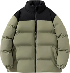 Men's Puffer Jackets Lightweight Warm Windproof Coat Winter Water-Repellent Windbreaker Stand Collar Quilted Jacket