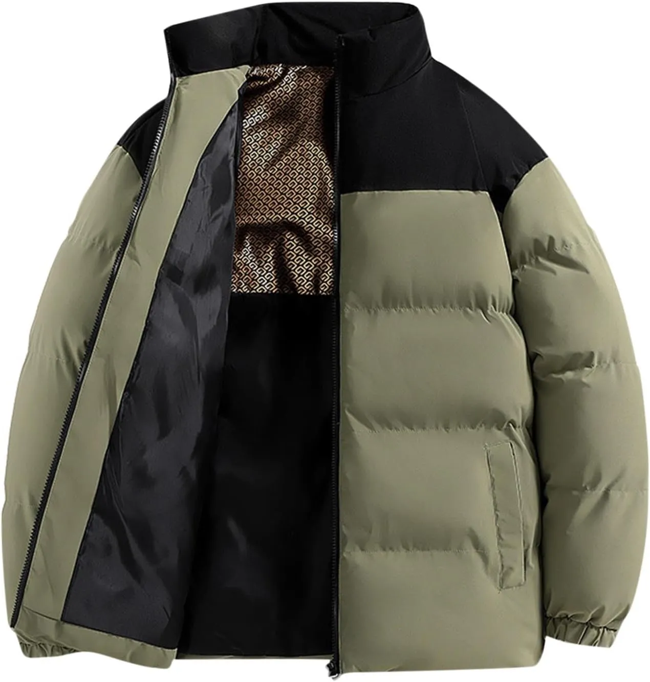 Men's Puffer Jackets Lightweight Warm Windproof Coat Winter Water-Repellent Windbreaker Stand Collar Quilted Jacket