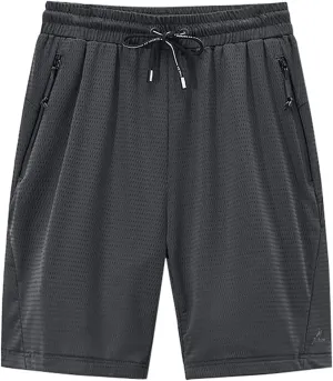 Men's Quick Dry Athletic Workout Shorts - Drawstring Elastic Waist Running Gym Short Pants Outdoor Shorts with Zipper Pockets