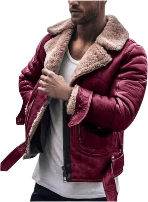 Mens Shearling Sheepskin B3 Flying Aviator Bomber Leather Jacket Lamb Wool Bomber with Faux Leather