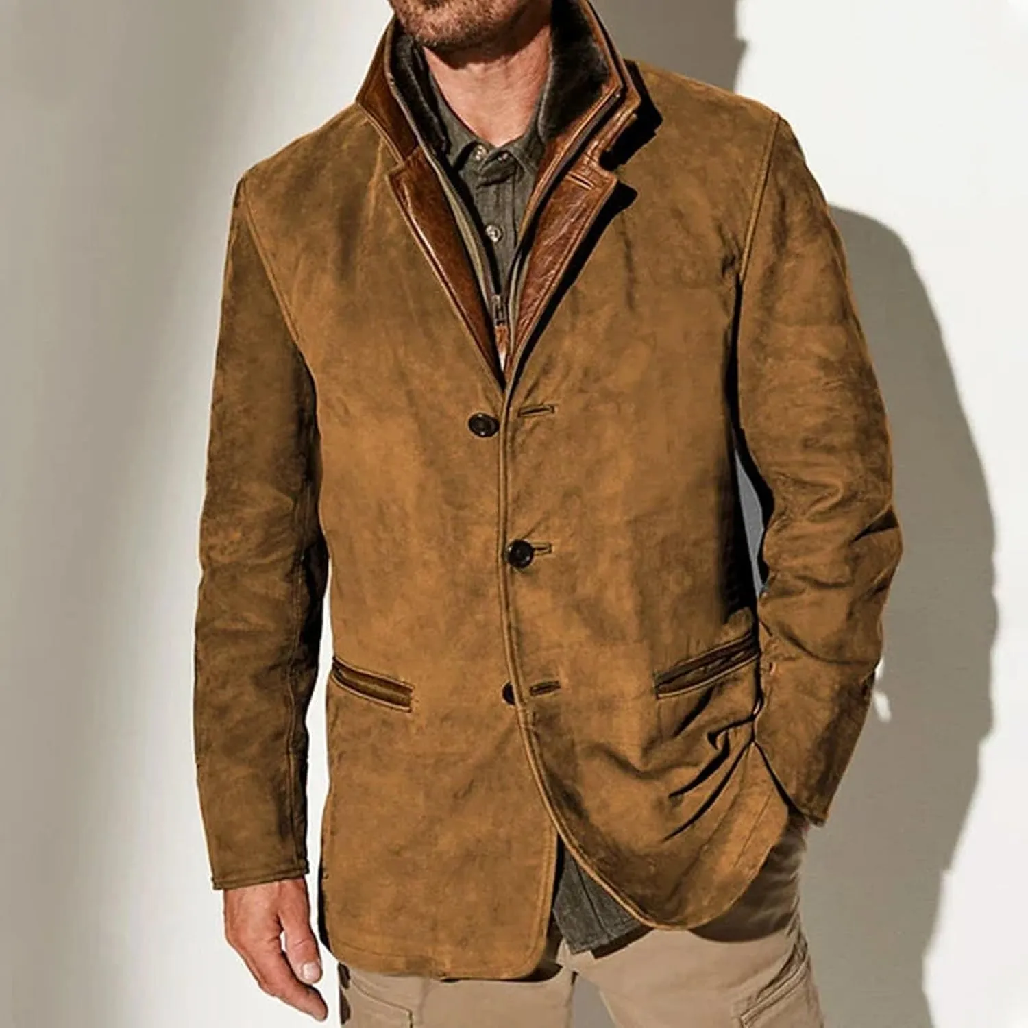 Men's Sherpa Jacket Vintage Workwear Winter Heavyweight Button Up Warm Fleece Coats With Pockets Fall, M-5XL