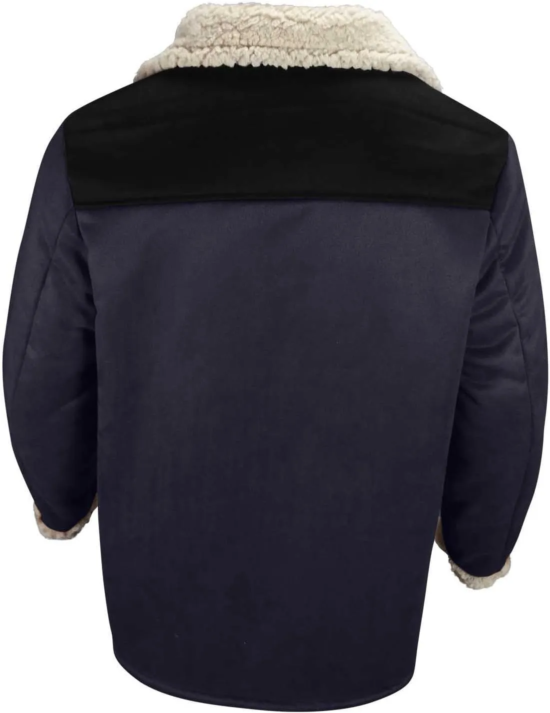 Men's Sherpa Lined Suede Jacket Winter Warm Trench Coat Lapel Button Down Windbreaker Overcoat with Pockets