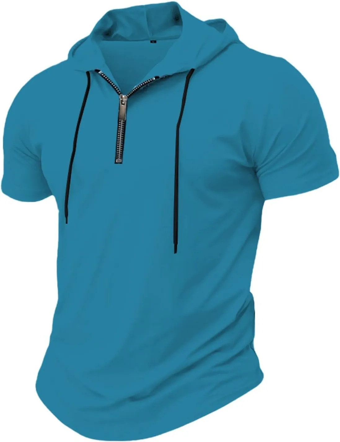 Men's Short Sleeve Hoodies Summer Trendy Zip Up Hooded Pullover Top Slim Fit Performance Moisture Wicking Sport Shirts