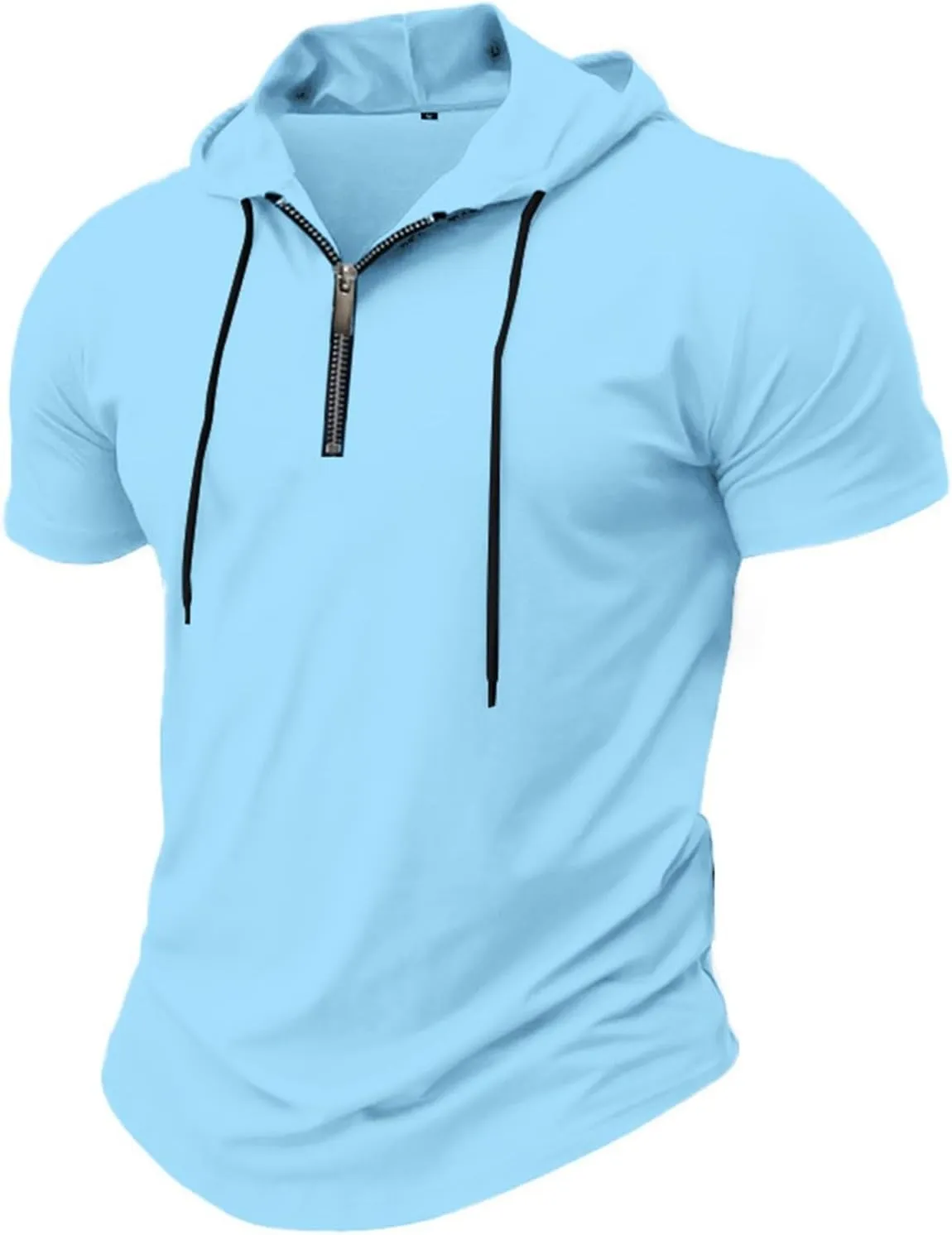 Men's Short Sleeve Hoodies Summer Trendy Zip Up Hooded Pullover Top Slim Fit Performance Moisture Wicking Sport Shirts