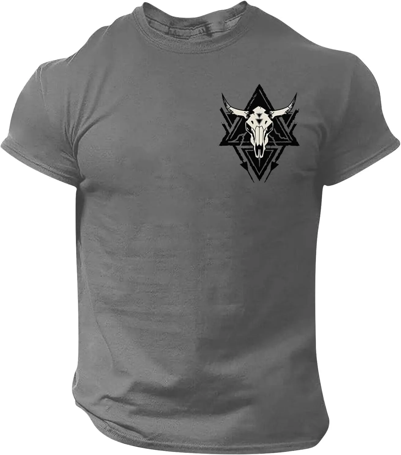 Mens Slim Fit Graphic Tees 2025 Trendy Short Sleeve Vintage T-Shirts Letter Horns Print Casual Crewneck Cotton Tops