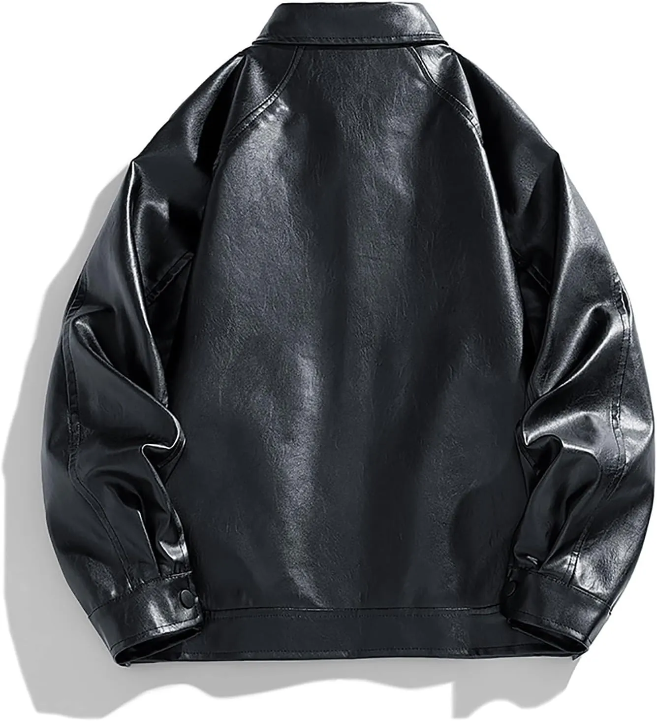 Mens Slim Fit Lapel Collar Motorcycle Jacket Faux Leather Solid Handsome Jacket Fashion Casual Zip Up Baseball Coat
