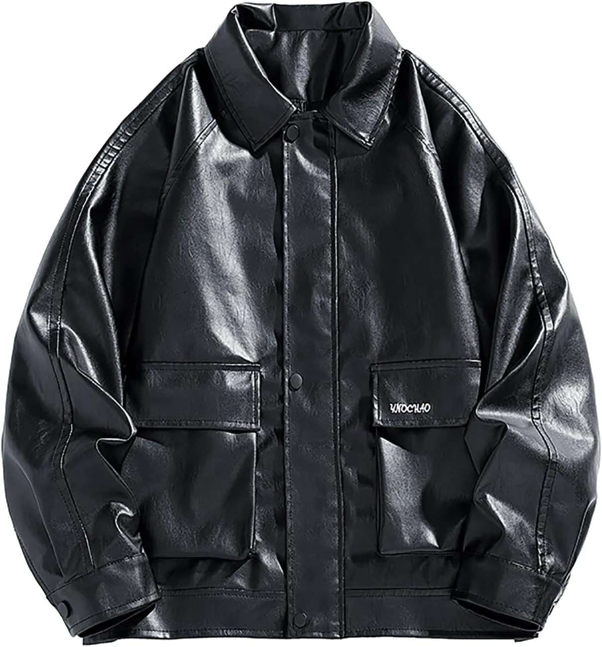 Mens Slim Fit Lapel Collar Motorcycle Jacket Faux Leather Solid Handsome Jacket Fashion Casual Zip Up Baseball Coat