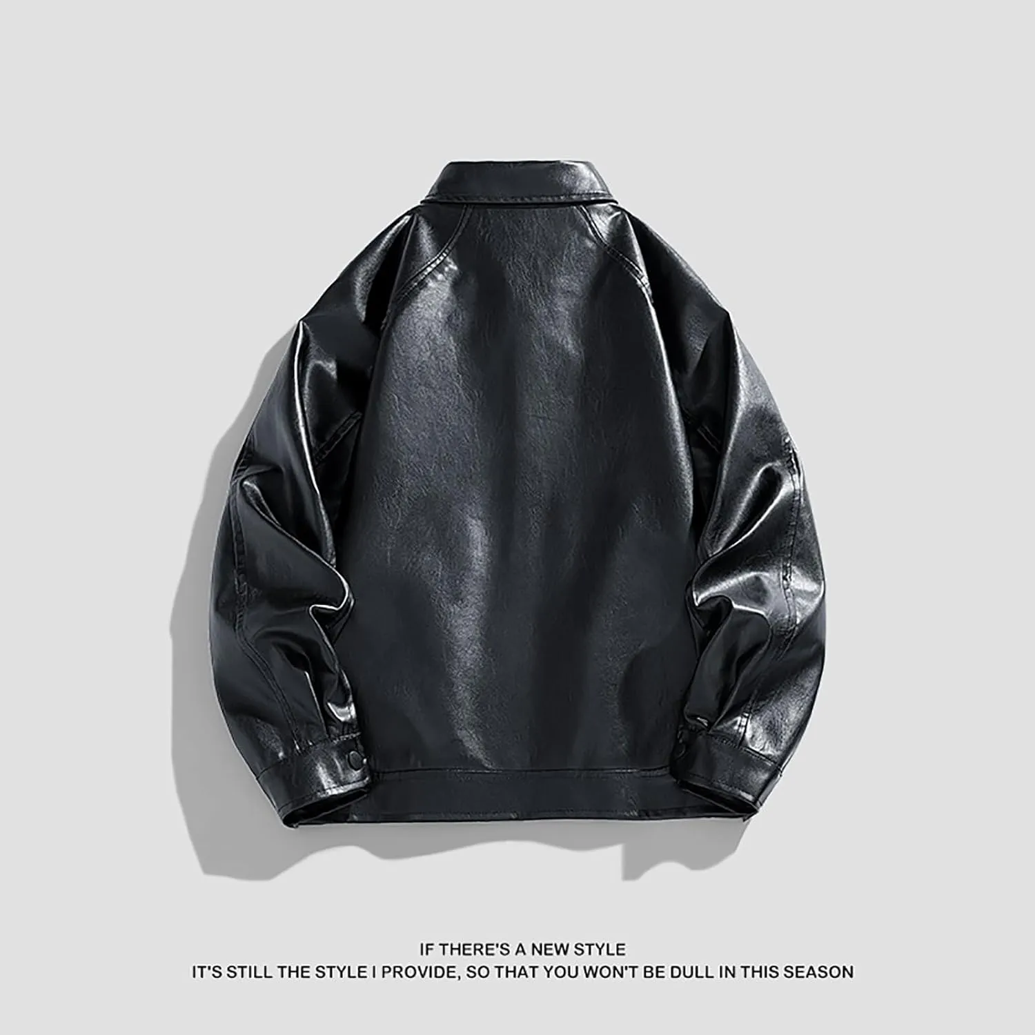 Mens Slim Fit Lapel Collar Motorcycle Jacket Faux Leather Solid Handsome Jacket Fashion Casual Zip Up Baseball Coat