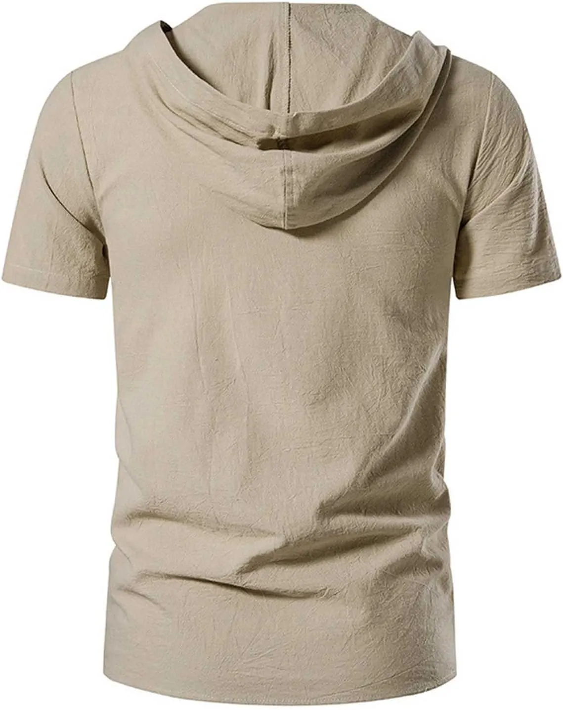 Mens Summer Cotton Linen Hoodie Fashion Drawstring T Shirts Trendy Short Sleeve Linen Tops Vacation Going Out Outfit
