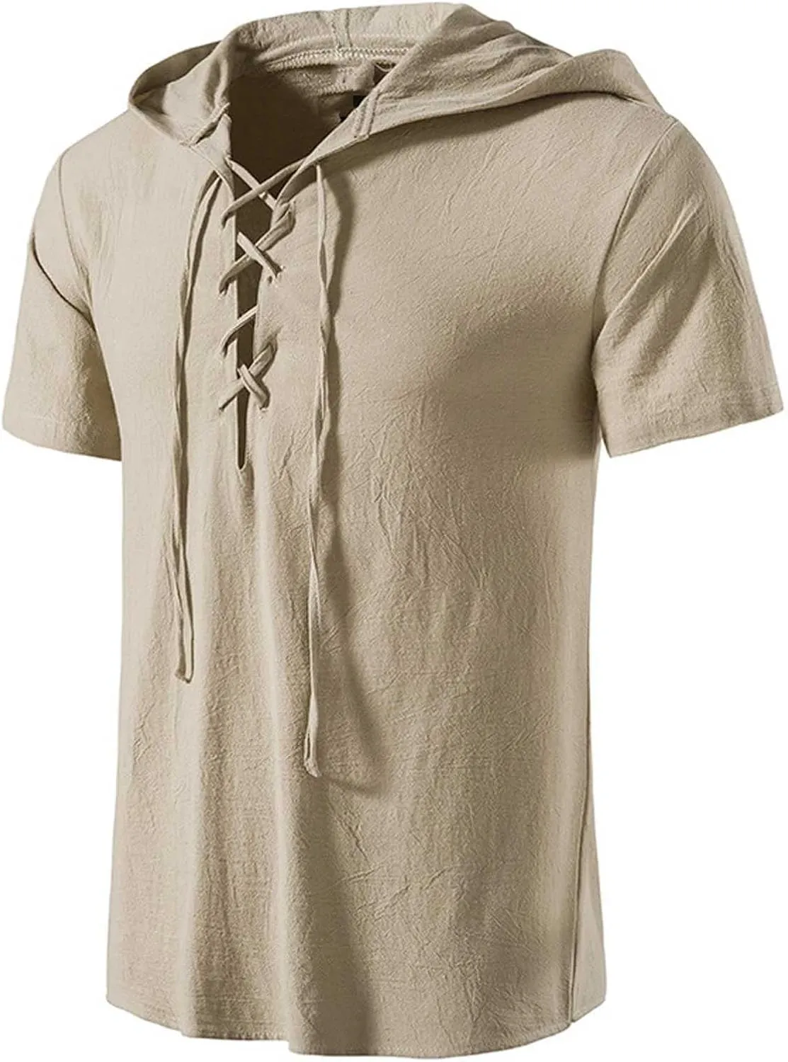 Mens Summer Cotton Linen Hoodie Fashion Drawstring T Shirts Trendy Short Sleeve Linen Tops Vacation Going Out Outfit