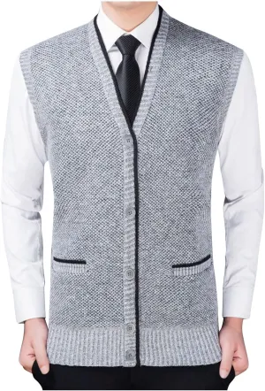 Men's Sweater Dress Suit Vest Formal Knit Waistcoat Vest Button V Neck Lightweight Slim Casual Business Dress Vest