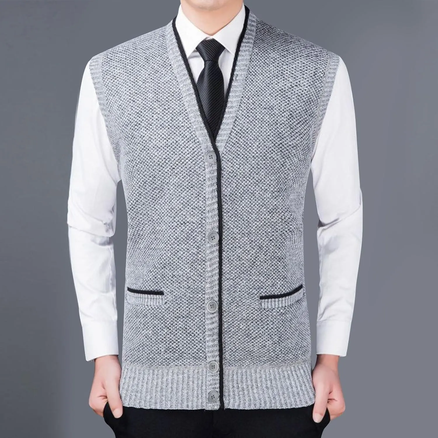 Men's Sweater Dress Suit Vest Formal Knit Waistcoat Vest Button V Neck Lightweight Slim Casual Business Dress Vest