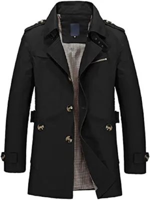 Men's Trench Coat Short Single Breasted Lightweight Windbreaker Jackets