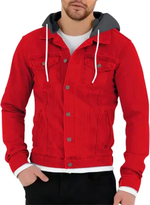 Mens Trendy Working Hoodies Jackets Zipper Long Sleeves Lapel Distressed Jean Coats Casual Fit Multi-Pocket Tops