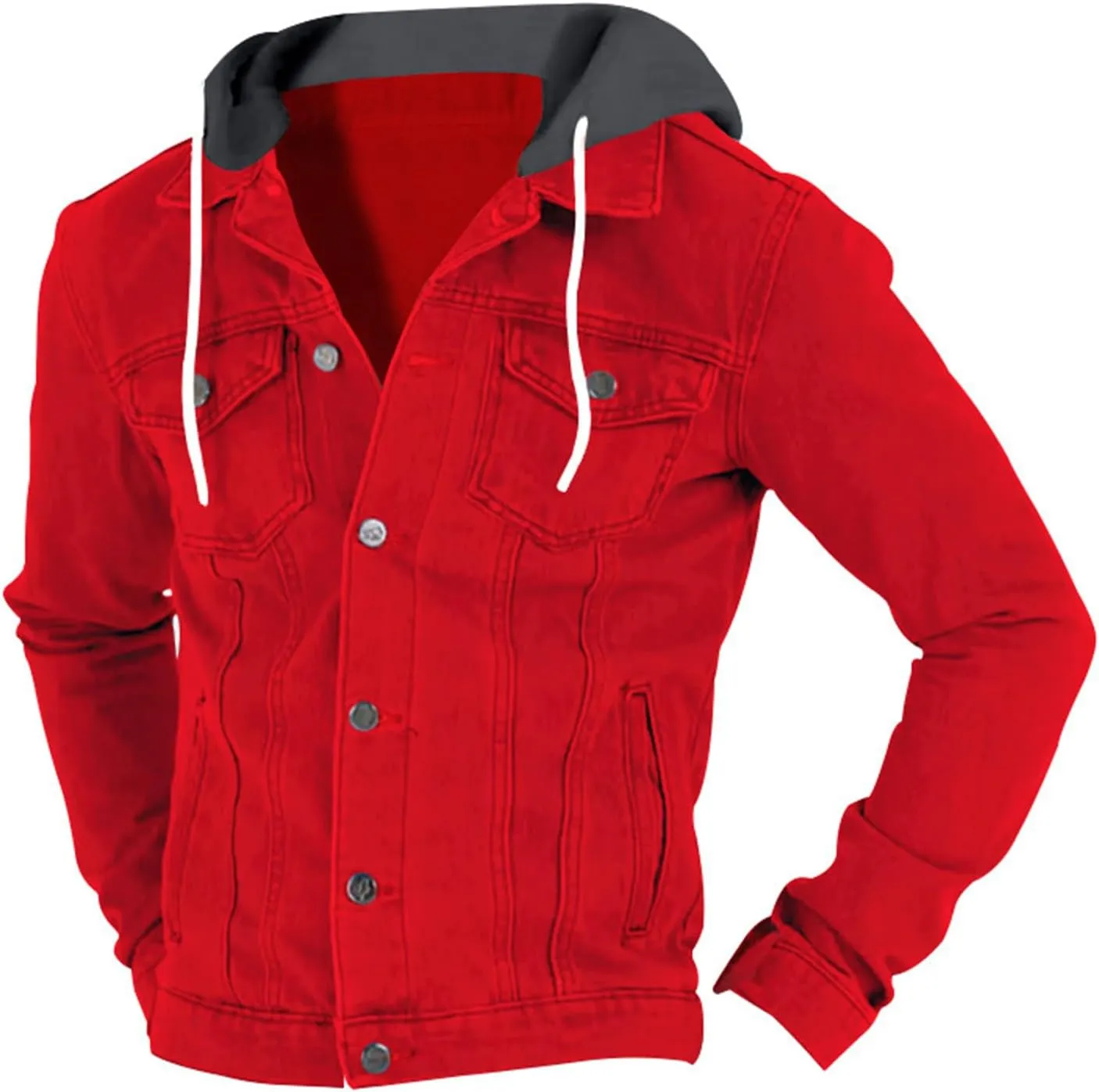 Mens Trendy Working Hoodies Jackets Zipper Long Sleeves Lapel Distressed Jean Coats Casual Fit Multi-Pocket Tops