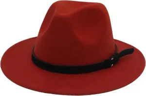 Men's Vintage Fedora Hats for Men Wide Brim Fedora Hat Classic Wedding Panama Jazz Cap with Belt Rust Red
