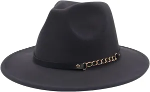 Men's Vintage Felt Cap Party Wedding Jazz Fedora Hats for Men Women Outdoor Sun Hat with Belt Iron Chain