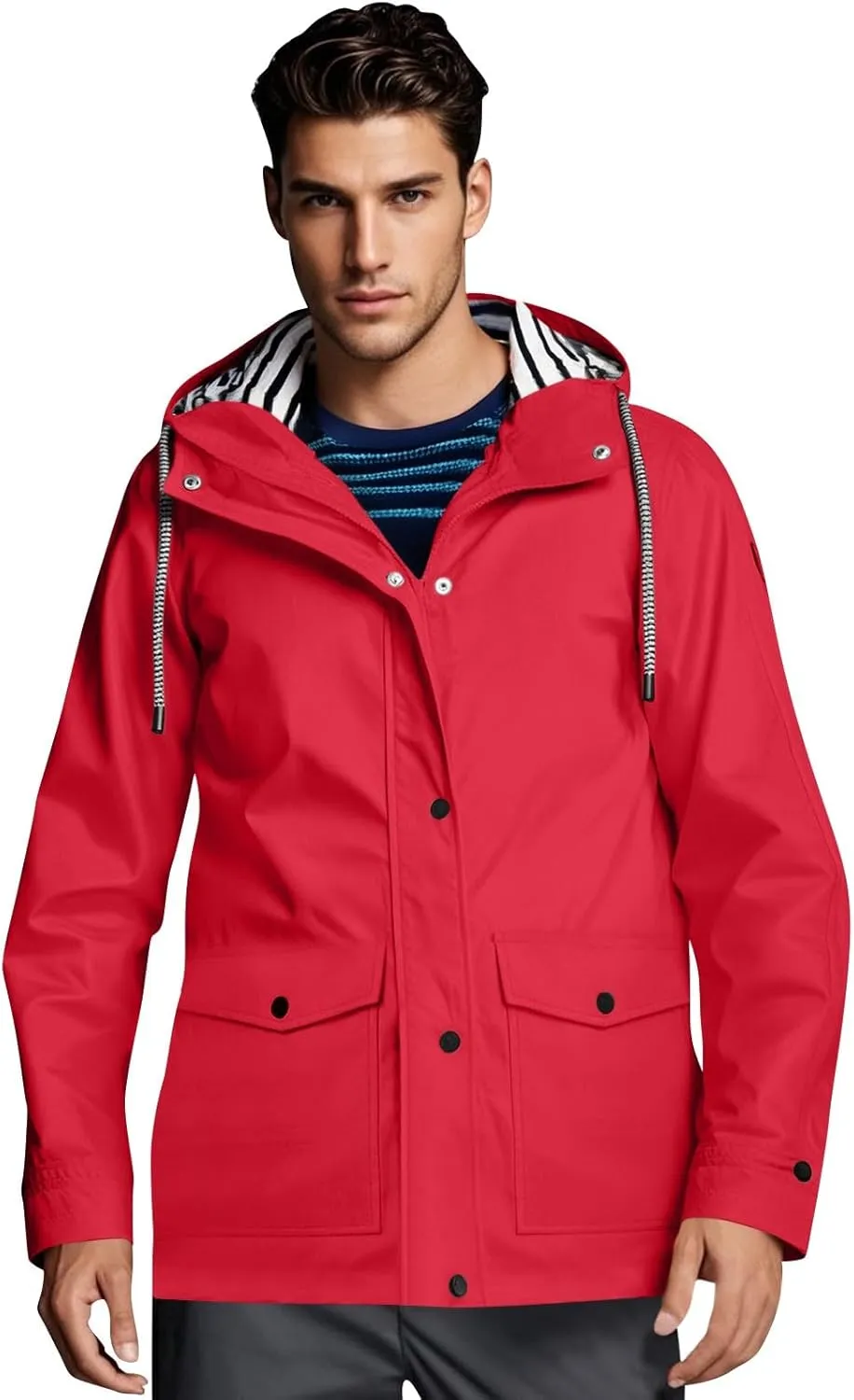 Men's Waterproof Windbreaker - Lightweight Hiking Jacket with Adjustable Hood