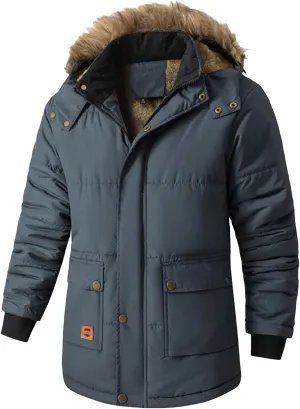 Men's Winter Coat Sherpa Fleece Lined Jackets Big and Tall Winter Warm Heavy Hooded Parka Jacket for Snow Ski Hiking