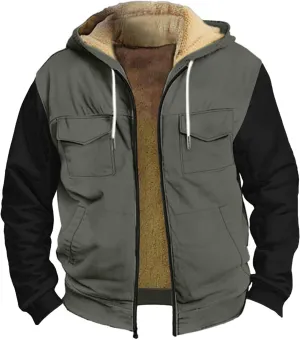 Mens Winter Coat Sherpa Lined Hoodie Jackets Zip Up Long Sleeve Heavyweight Sweatshirt Warm Fleece Jacket, S-5XL