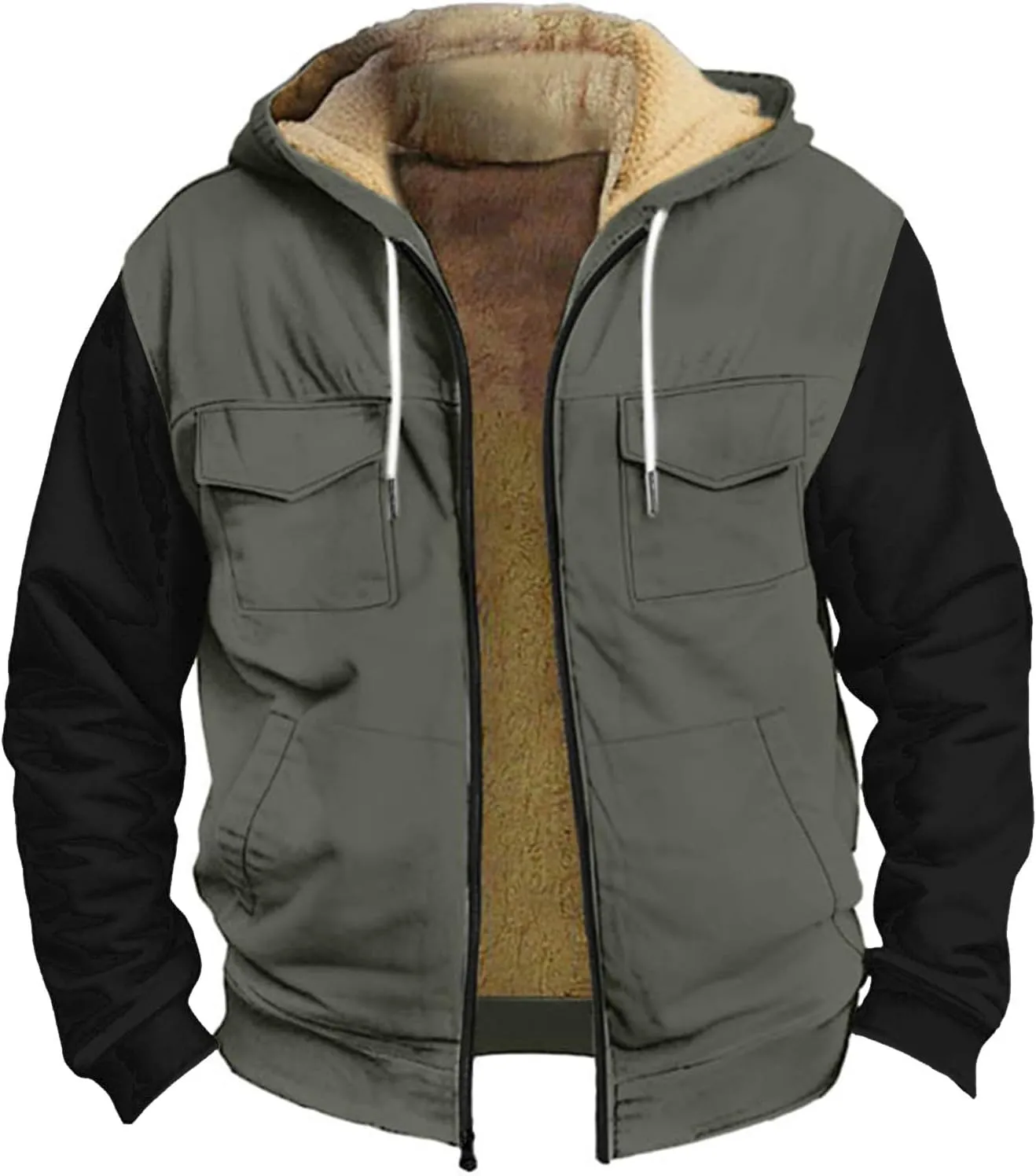 Mens Winter Coat Sherpa Lined Hoodie Jackets Zip Up Long Sleeve Heavyweight Sweatshirt Warm Fleece Jacket, S-5XL