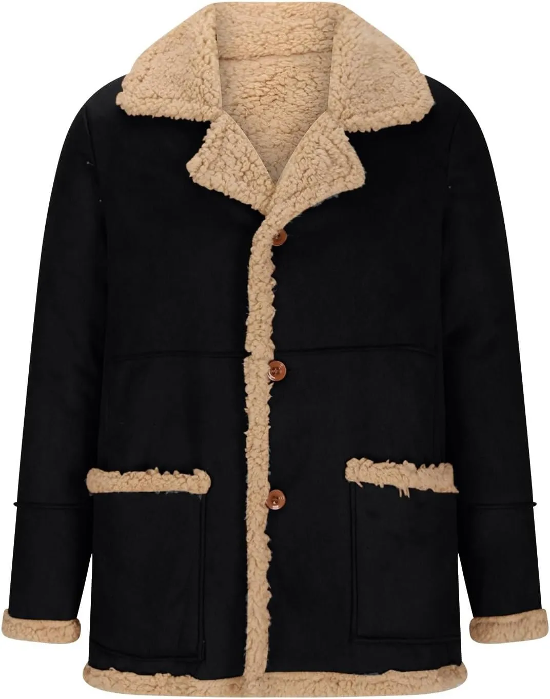 Men's Winter Jacket Fleece Lined Sherpa Jacket Warm Trucker Coat Thicken Overcoat Fashion Bomber Jacket Pea Coat