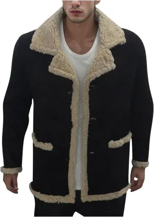 Men's Winter Jacket Fleece Lined Sherpa Jacket Warm Trucker Coat Thicken Overcoat Fashion Bomber Jacket Pea Coat