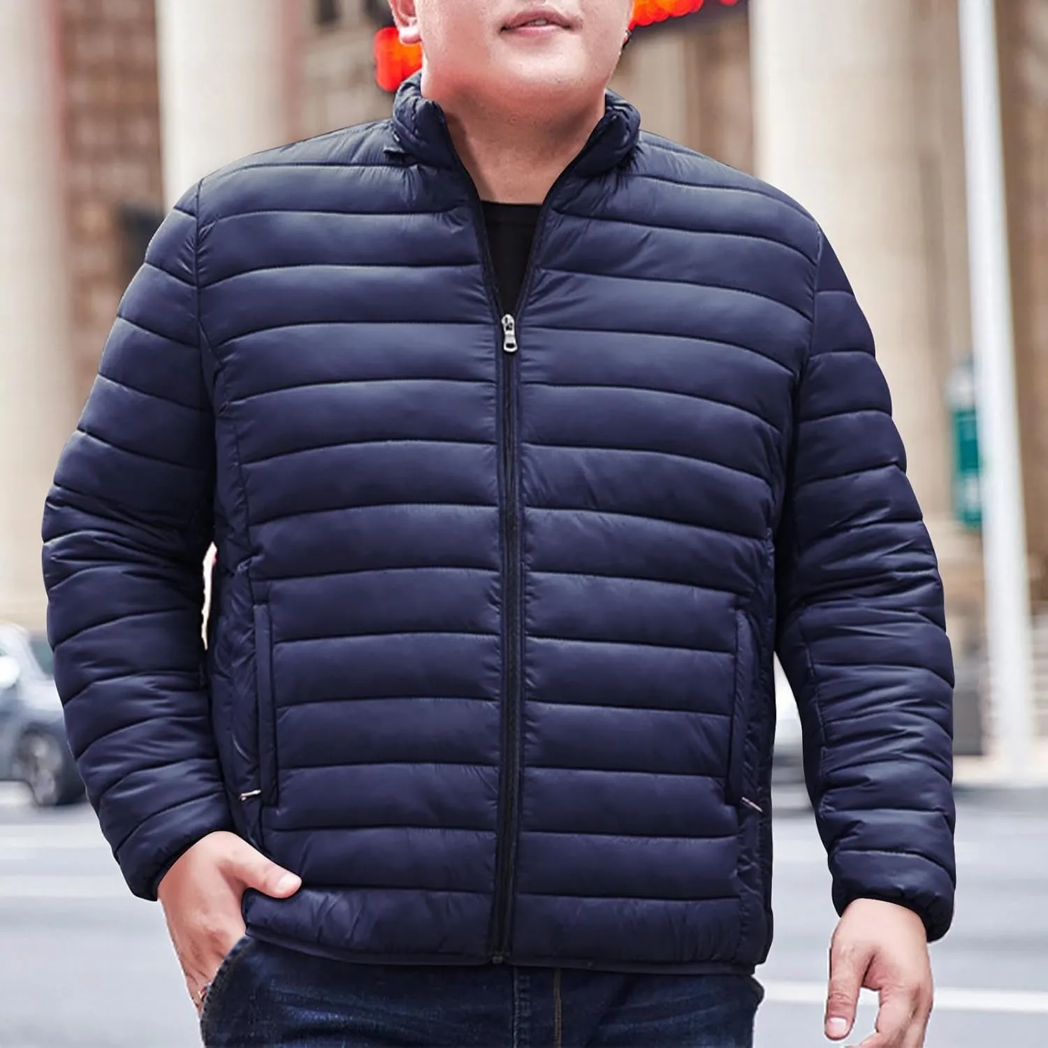 Men's Winter Jackets Lightweight Puffer Jacket Warm Quilted Jackets Plus Size Packable Down Jacket Stand Collar Coat